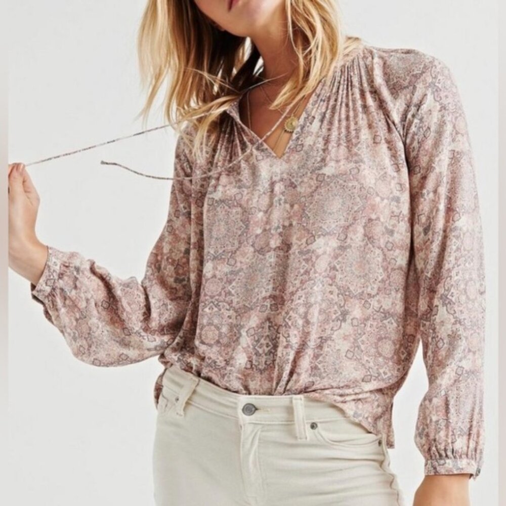 Lucky Brand Printed Peasant Top Small - Picture 8 of 10